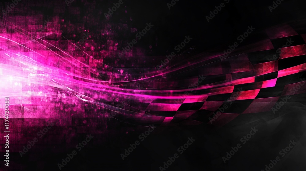 Aufkleber abstract checkered flag design with pink and dark tones.