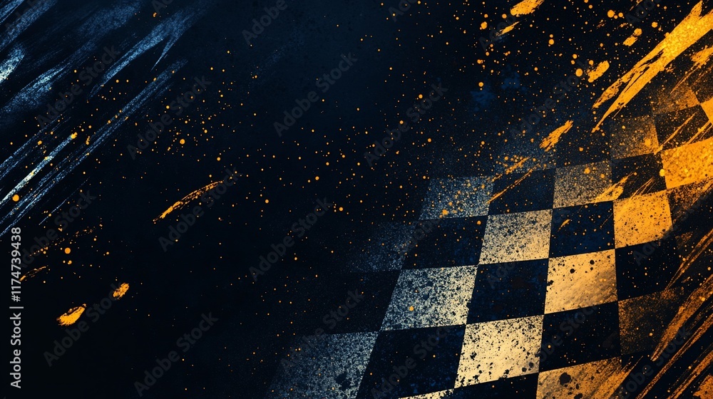 Aufkleber Abstract checkered flag background with dynamic streaks and splashes of color.