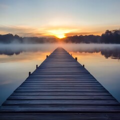 Obraz premium long wooden pier to enjoy the beautiful view of the sun