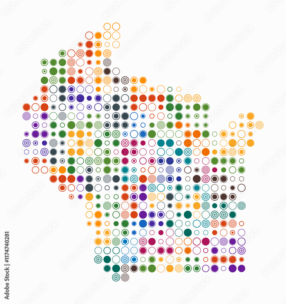 Poster wisconsin, shape of the state build of colored cells. digital style map of the wisconsin on white ba