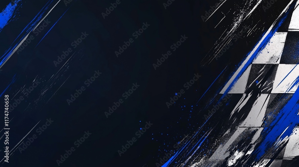 Poster Abstract checkered flag background with dynamic brushstrokes.