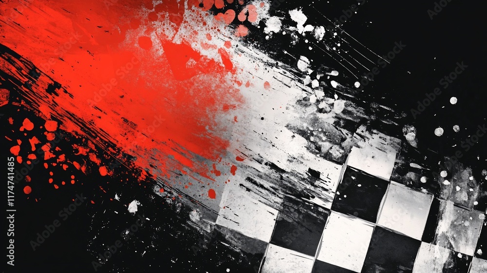 Poster Checkered Flag with Abstract Splatter.