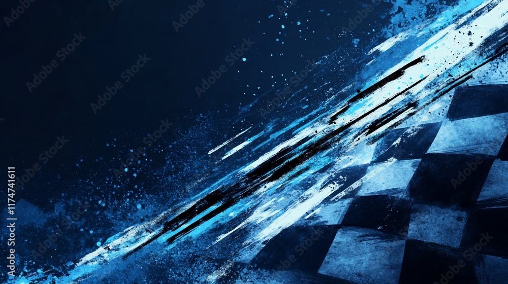 Leinwandbilder Abstract checkered flag background with dynamic motion blur and splashes.