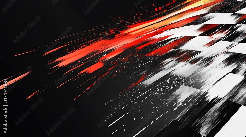 Poster abstract checkered flag racing background with vibrant colors and motion blur.