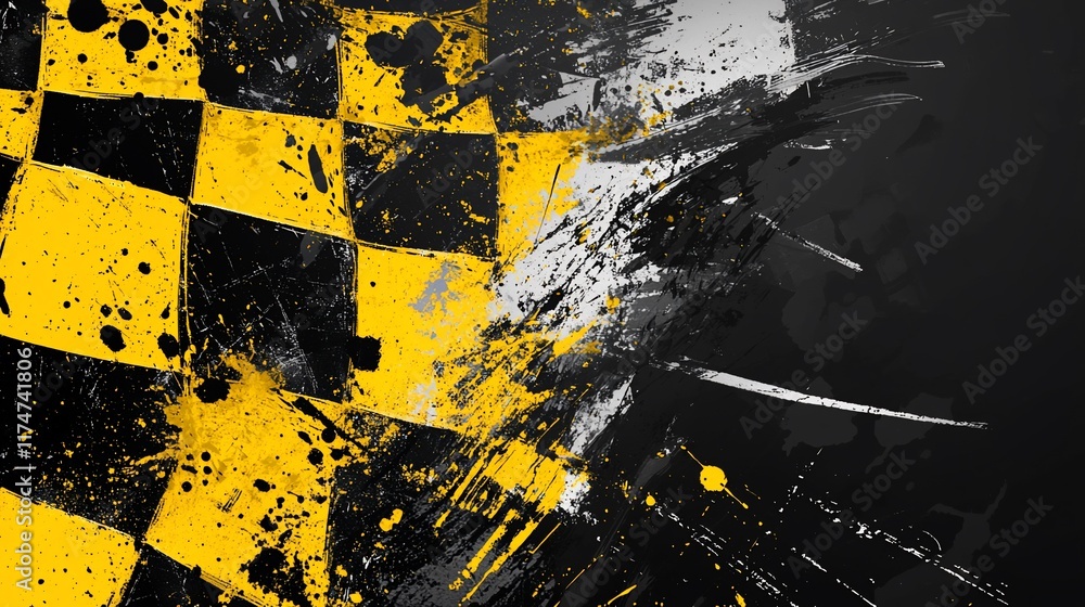 Poster checkered flag with grunge texture. (27)
