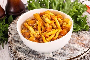 Marinated honey mushroom in the bowl