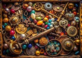 Aerial View: Collector's Tray of Curiosities – Diverse Objects & Textures