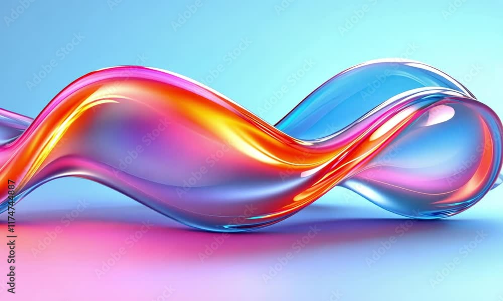 Poster colorful liquid swirls in seamless fluid motion with glowing pulsating edge particles