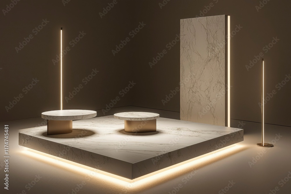 Poster minimalist marble display with modern lighting design