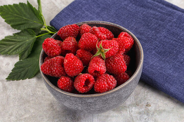 Ripe sweet and juicy organic raspberry