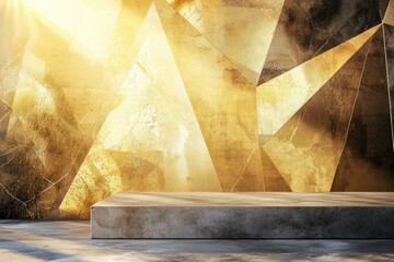 Golden Geometric Wall with Concrete Platform