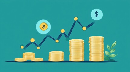 Growth Financial Success Investment Coins Graph Gold Stacks