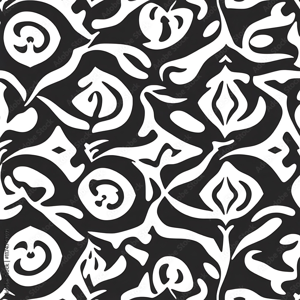 Poster abstract black and white pattern: a seamless pattern of abstract shapes in black and white creates a