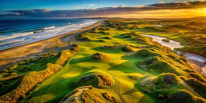 Aerial View of Championship Golf Course, Links Style, Coastal Dunes, Sand, British Open, 2011