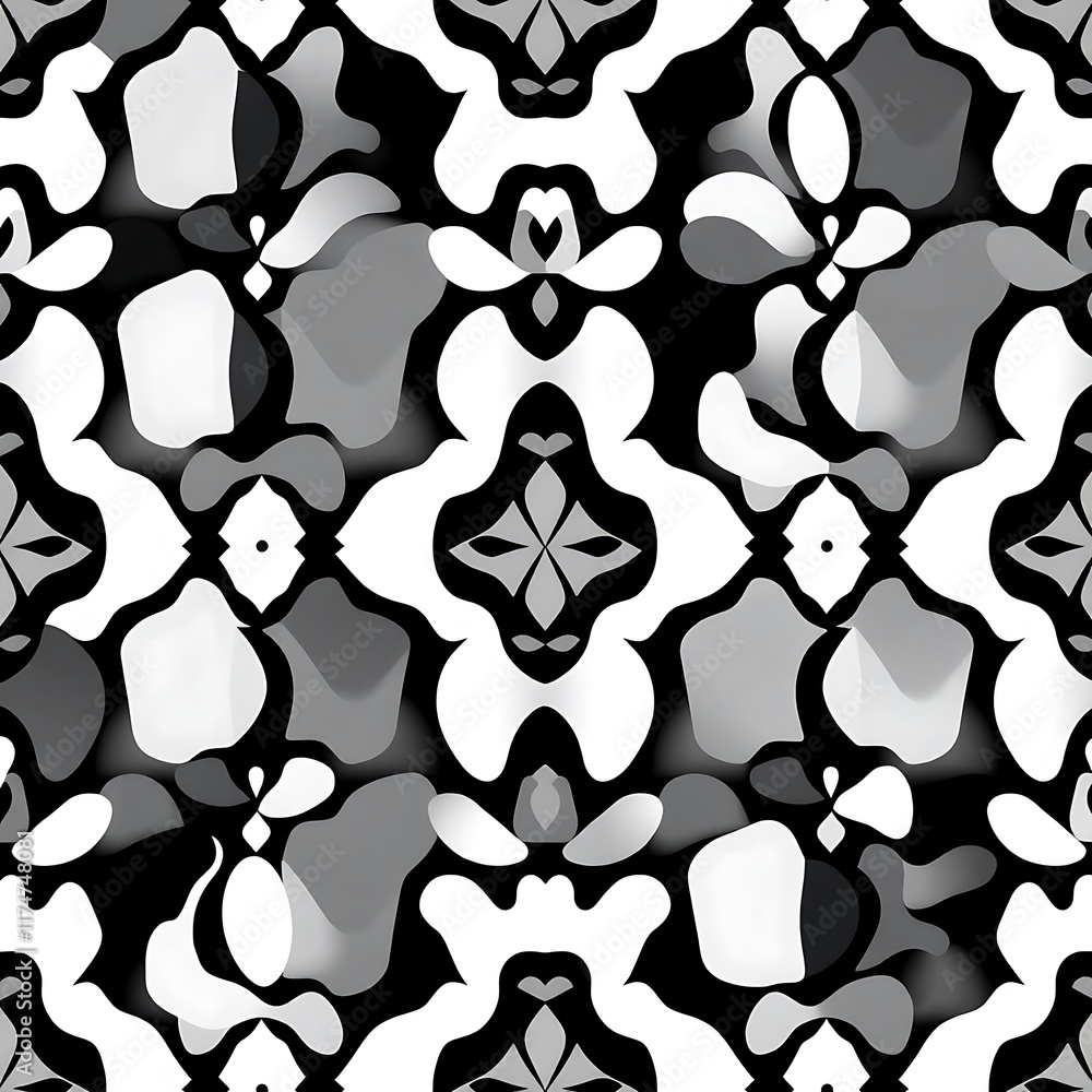 Poster abstract black and white pattern: a mesmerizing seamless pattern of abstract shapes in grayscale, sh