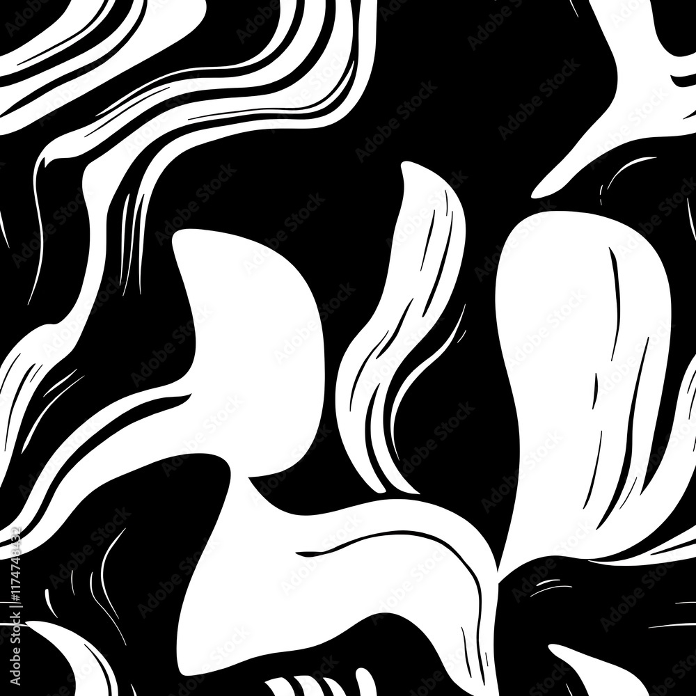 Poster abstract monochrome swirl pattern: a seamless, captivating design featuring bold, black and white sw