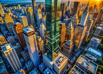Obraz premium Aerial View of Modern Glass Skyscraper in Midtown Manhattan, NYC