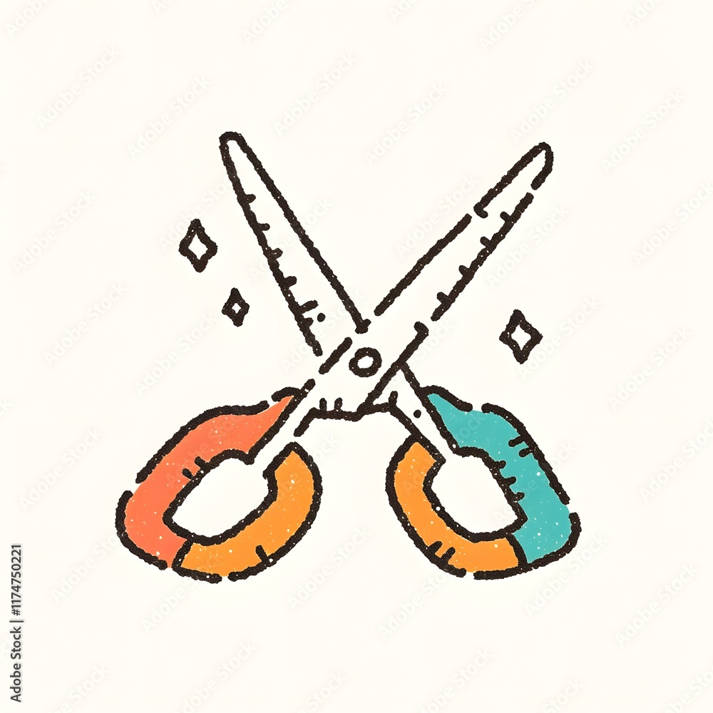 Poster minimalist graffiti style scissors icon design with vibrant solid color palette on white background