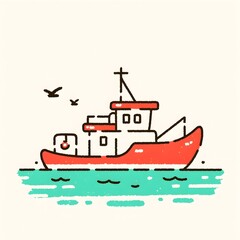 Obraz premium Minimalist Icon Design of Vibrant Yacht on Solid Color Background