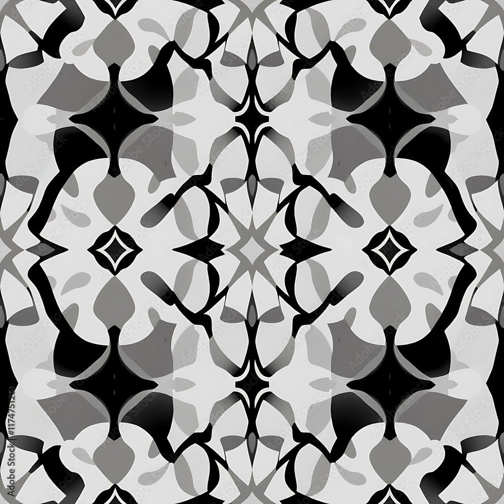 Poster geometric floral seamless pattern: a captivating pattern of abstract floral motifs in a monochrome p