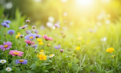 Colorful wildflowers in a sunlit meadow