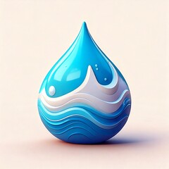 3D little blue and white water icon logo with isolated white background