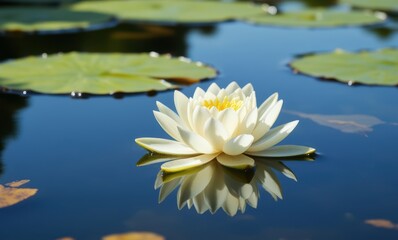 White water lily on tranquil pond