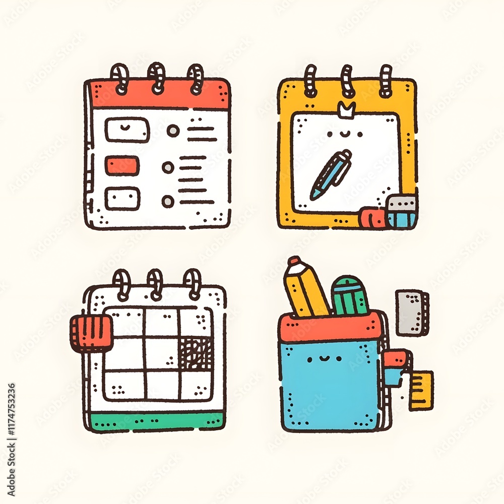 Poster vibrant and whimsical icon design of colorful sticky notes for memo planner and productivity
