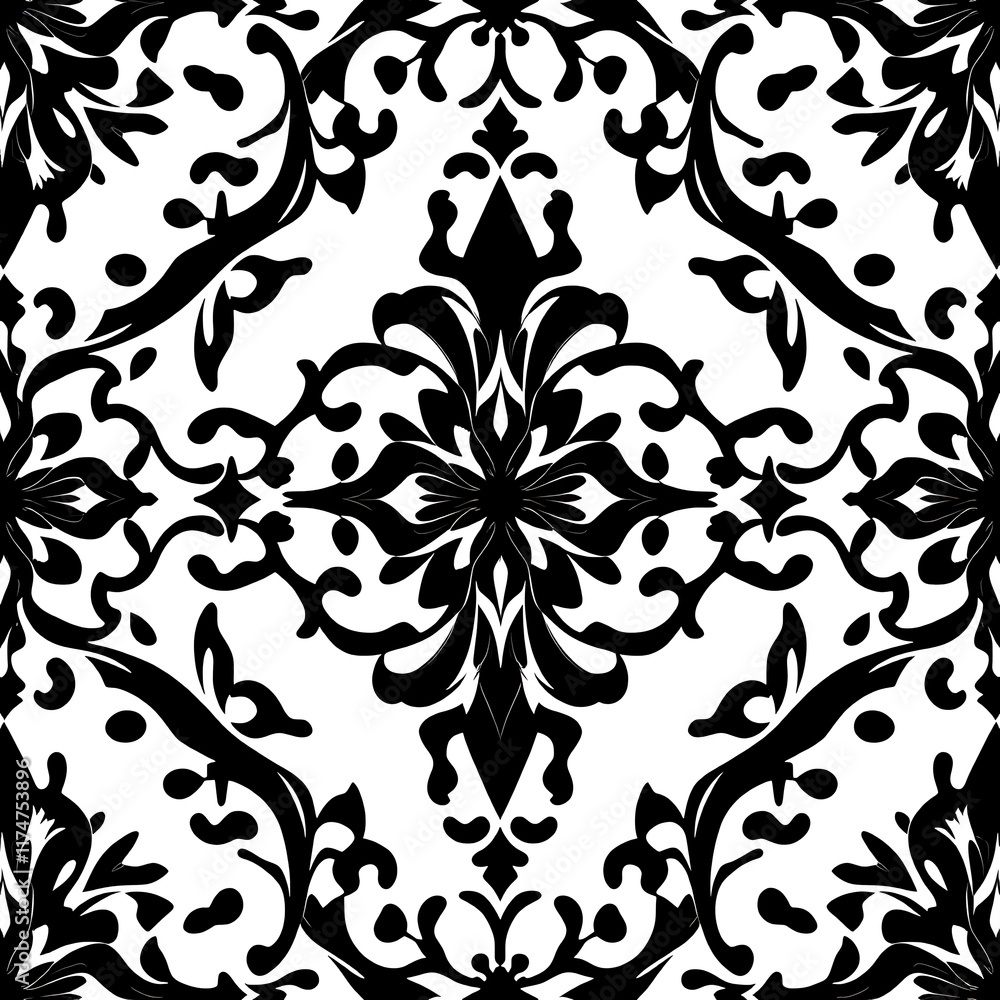 Poster elegant black and white damask pattern: a timeless and sophisticated black and white damask pattern,