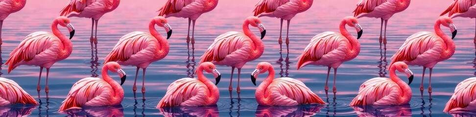 Fototapeta premium Pink flamingos in continuous seamless vector pattern , pastel, abstract, design