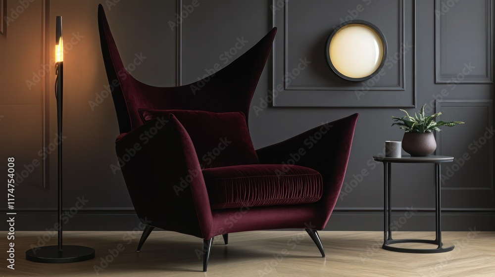 Poster a whimsical black cat-inspired chair with a glossy deep red finish features pointed ears and a soft 