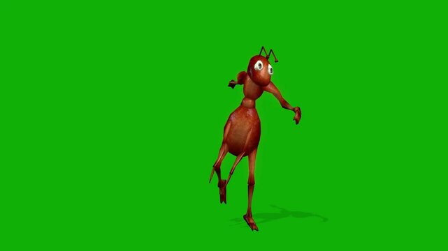 Ant 6th Dancing Scene On Green Screen - 3D Rendering Animation