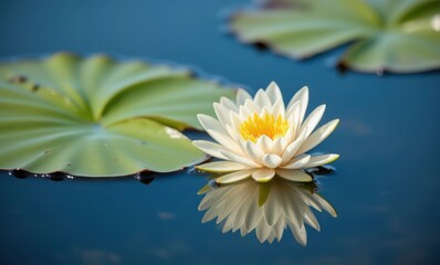 Beautiful white lotus flower in serene water