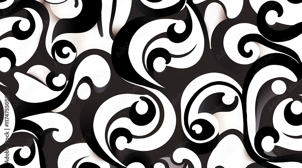 Poster Black and White Swirling Pattern: Elegant seamless texture with a mesmerizing dance of black and white swirls. Perfect for adding a touch of sophistication to any design project.  