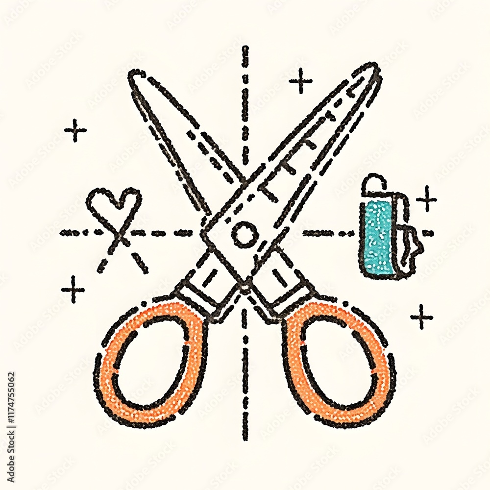 Poster vibrant graffiti style scissors icon with minimalist design and solid color palette