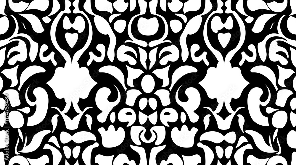 Poster abstract floral damask pattern: a seamless black and white damask pattern with intricate floral moti