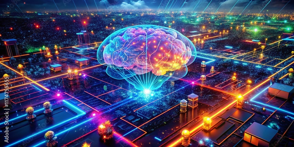 Poster ai brain: digital transformation, automation, data analysis, cloud computing, innovation - drone aer