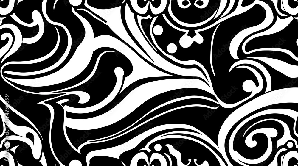 Poster Abstract Swirl Pattern: Abstract black and white swirls create a captivating and dynamic design, perfect for backgrounds, patterns, and creative projects. 