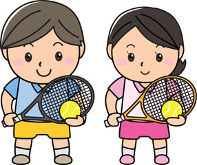 笑顔でテニスを楽しむ男性と女性