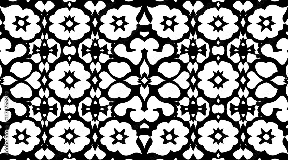 Poster intricate black and white floral pattern: a mesmerizing abstract design with bold, geometric shapes,