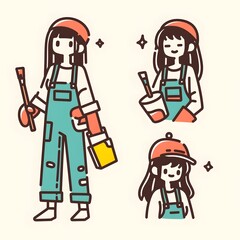 Vibrant Painter Overalls Icon Design with Minimalist Graffiti Style