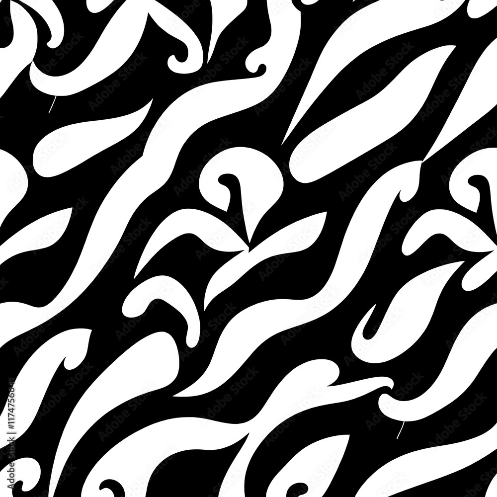 Poster abstract floral seamless pattern: a bold and graphic black and white design features stylized floral