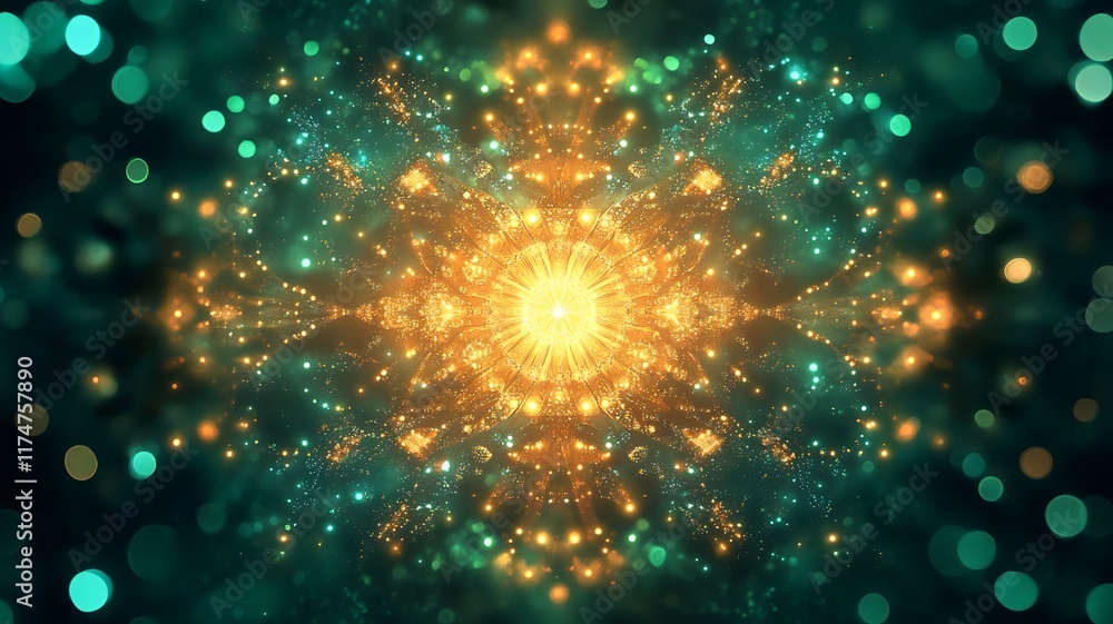 Poster mesmerizing kaleidoscopic explosion of vibrant colorful digital fractal patterns forming intricate s