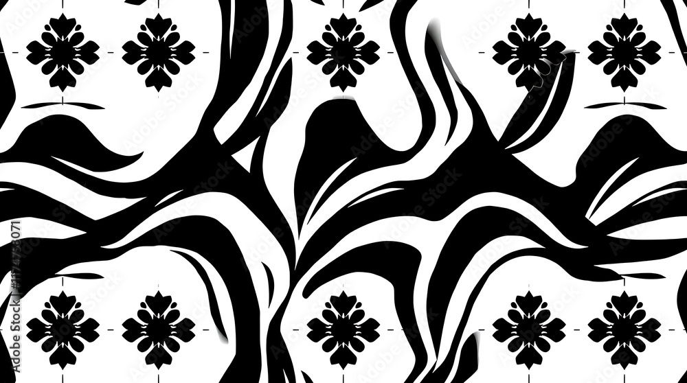 Poster abstract swirl pattern: monochromatic, mesmerizing design featuring swirling black and white lines w