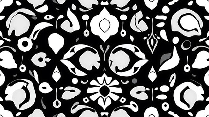 Monochromatic Floral Symphony: Elegant black and white floral pattern, seamless repeat design, perfect for textile, wallpaper, or surface design.  A captivating monochrome design.