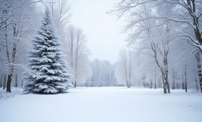Serene winter landscape with snow-covered trees
