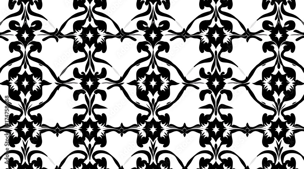 Poster monochromatic floral damask pattern: elegant and sophisticated, this seamless black and white damask