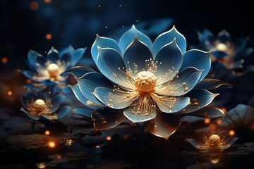 Obraz premium Dark Blue Abstract Lotus Flower Design Background .