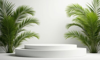 Modern podium with lush greenery