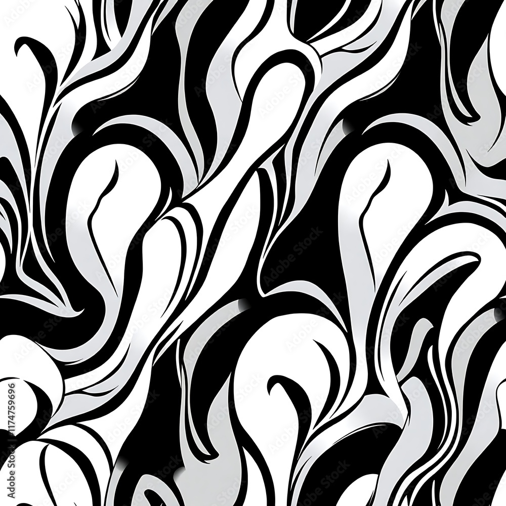 Poster abstract swirling black and white pattern: a mesmerizing seamless pattern featuring bold black and w